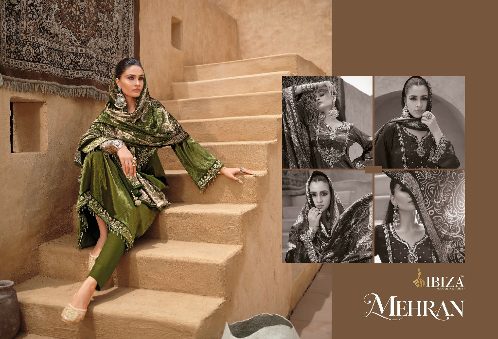 IBIZA MEHRAN WHOLESALE VISCOSE VELVET WINTER WEAR UNSTITCH SALWAR SUITS EXPORTER