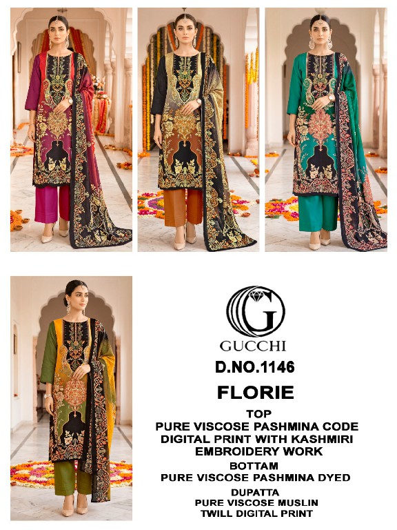 GUCCHI FLORIE D.NO 1148 WHOLESALE VISCOSE PASHMINA WINTER ETHNIC LOOK UNSTITCH SALWAR SUITS SUPPLIER