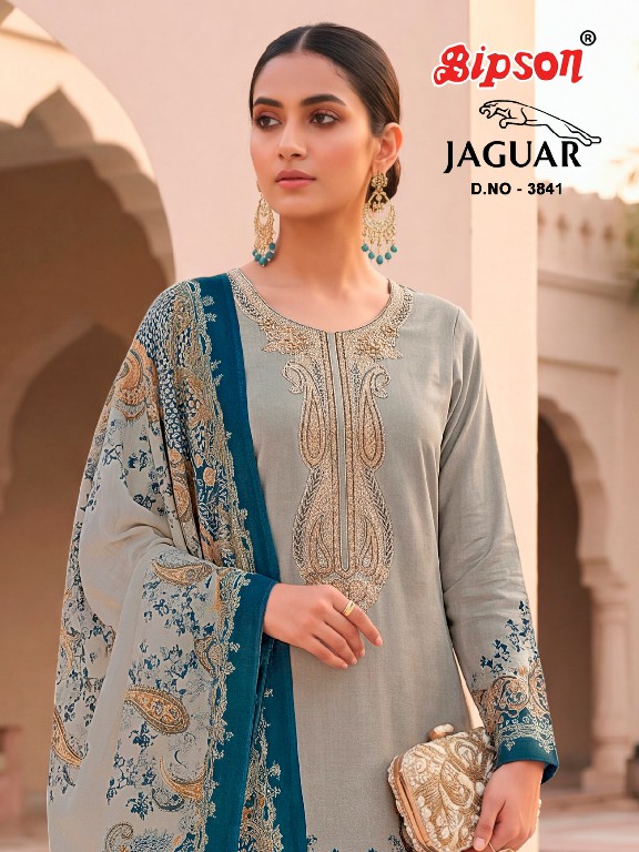 BIPSON JAGUAR D.NO 3841 WHOLESALE PURE FINE MUSLIN WITH WORK UNSTITCH SALWAR SUITS FOR EXPORT