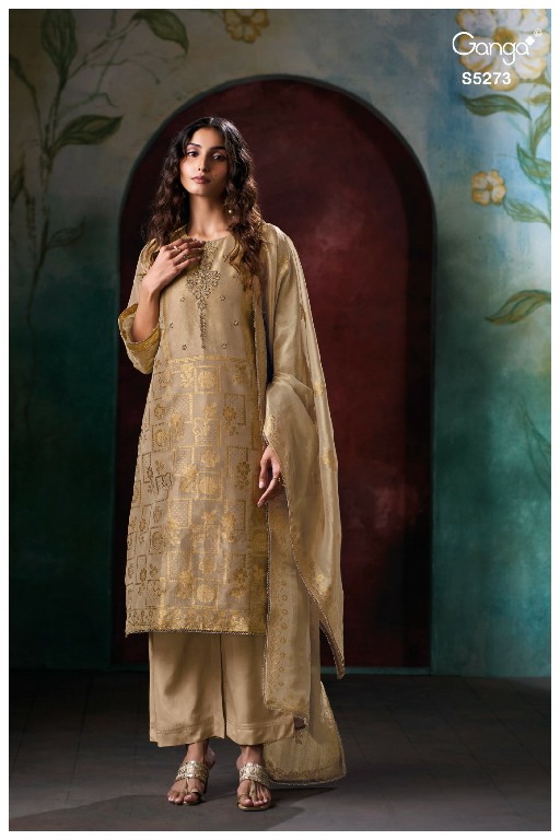 GANGA KRESTHA S5273 WHOLESALE PURE BEMBERG SILK JACQUARD UNSTITCH SALWAR SUITS FOR EXPORT