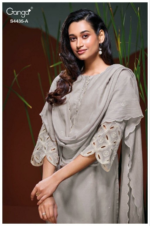 GANGA ERAZYA S4435 WHOLESALE PURE MUL SOLID COLOR WITH WORK UNSTITCH SALWAR SUITS EXPORTER