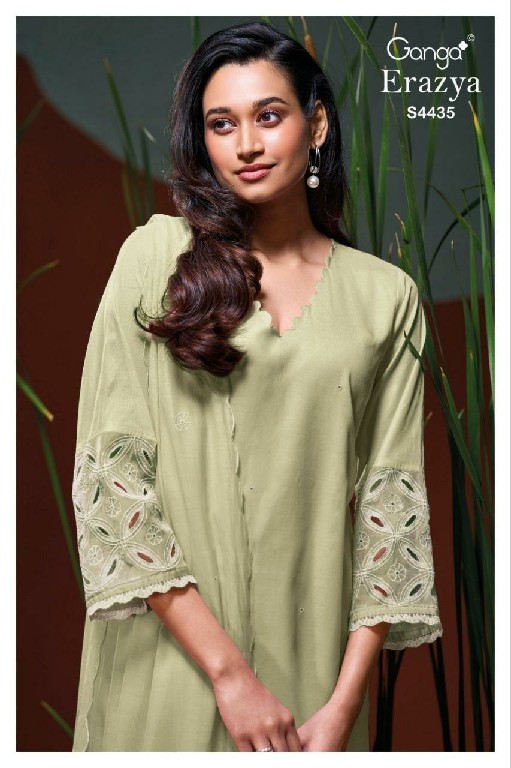 GANGA ERAZYA S4435 WHOLESALE PURE MUL SOLID COLOR WITH WORK UNSTITCH SALWAR SUITS EXPORTER
