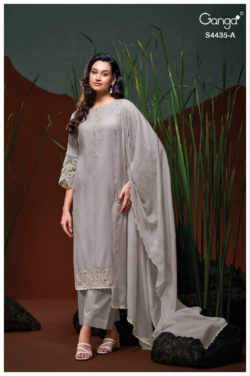GANGA ERAZYA S4435 WHOLESALE PURE MUL SOLID COLOR WITH WORK UNSTITCH SALWAR SUITS EXPORTER