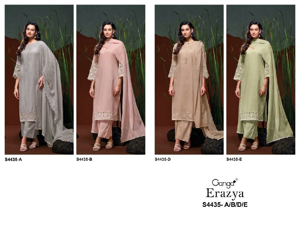 GANGA ERAZYA S4435 WHOLESALE PURE MUL SOLID COLOR WITH WORK UNSTITCH SALWAR SUITS EXPORTER