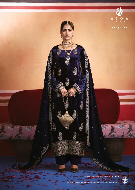 AIQA ZARNISH WHOLESALE VISCOSE VELVET WINTER FANCY DESIGN UNSTITCH SALWAR SUITS FOR EXPORT