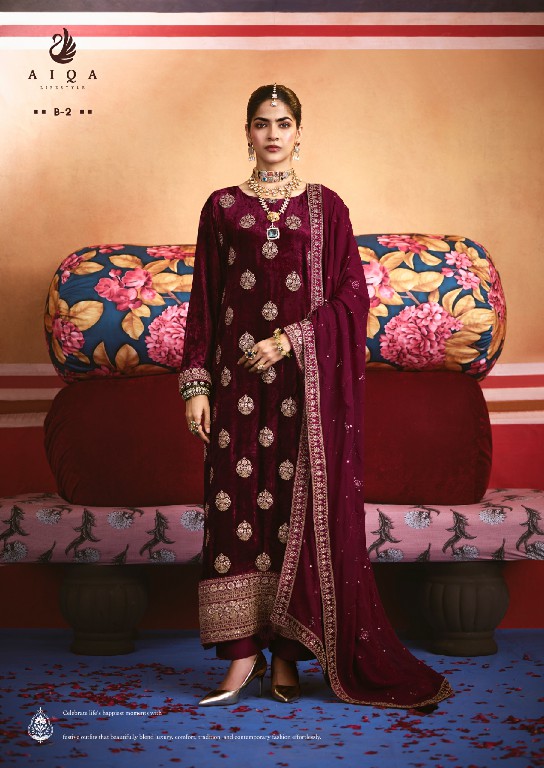 AIQA ZARNISH WHOLESALE VISCOSE VELVET WINTER FANCY DESIGN UNSTITCH SALWAR SUITS FOR EXPORT