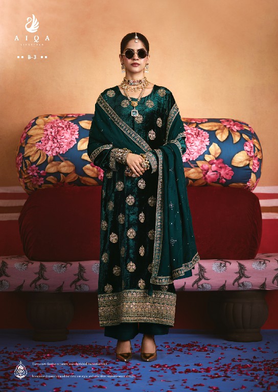 AIQA ZARNISH WHOLESALE VISCOSE VELVET WINTER FANCY DESIGN UNSTITCH SALWAR SUITS FOR EXPORT