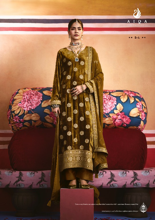 AIQA ZARNISH WHOLESALE VISCOSE VELVET WINTER FANCY DESIGN UNSTITCH SALWAR SUITS FOR EXPORT