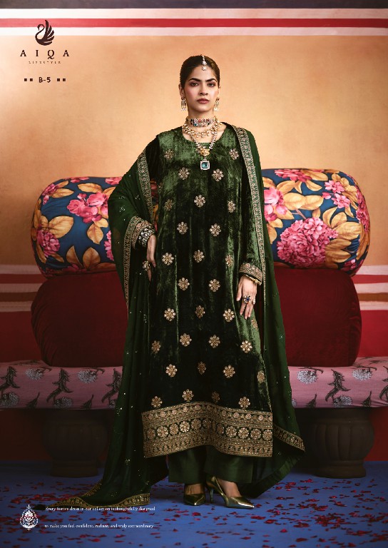 AIQA ZARNISH WHOLESALE VISCOSE VELVET WINTER FANCY DESIGN UNSTITCH SALWAR SUITS FOR EXPORT