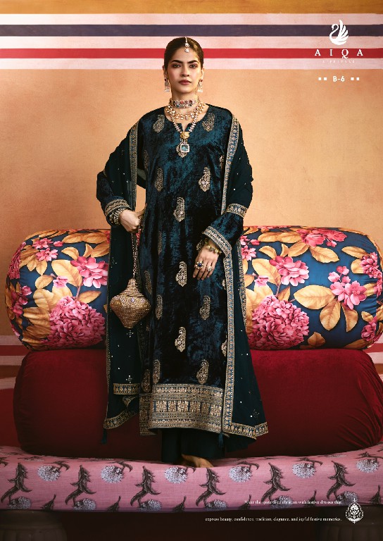 AIQA ZARNISH WHOLESALE VISCOSE VELVET WINTER FANCY DESIGN UNSTITCH SALWAR SUITS FOR EXPORT