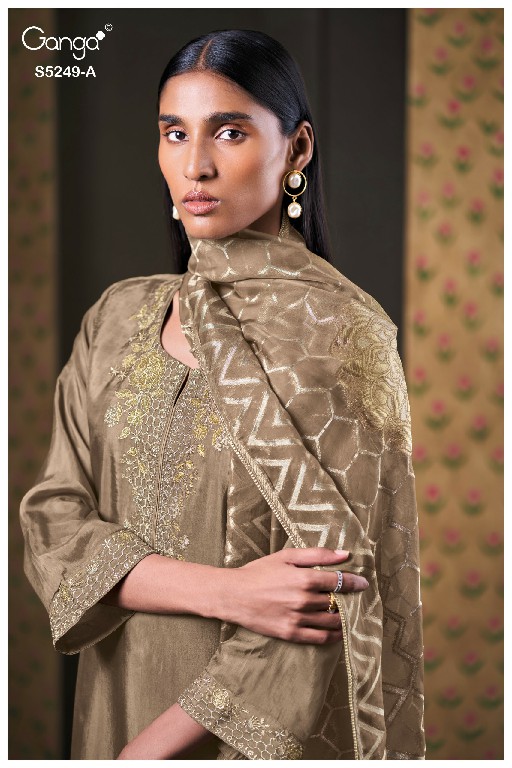 GANGA EVNSA S5249 WHOLESALE PURE BEMBERG HABUTAI SILK UNIQUE UNSTITCH SALWAR SUITS EXPORTER