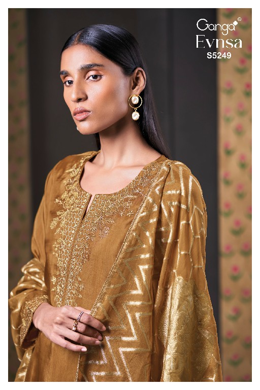 GANGA EVNSA S5249 WHOLESALE PURE BEMBERG HABUTAI SILK UNIQUE UNSTITCH SALWAR SUITS EXPORTER