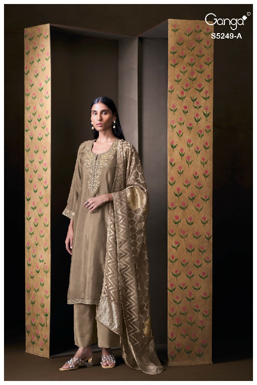 GANGA EVNSA S5249 WHOLESALE PURE BEMBERG HABUTAI SILK UNIQUE UNSTITCH SALWAR SUITS EXPORTER