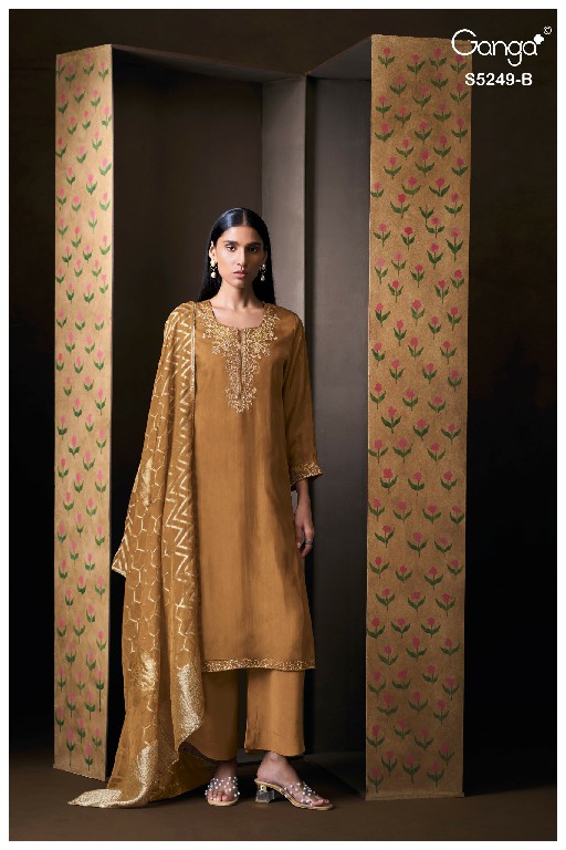 GANGA EVNSA S5249 WHOLESALE PURE BEMBERG HABUTAI SILK UNIQUE UNSTITCH SALWAR SUITS EXPORTER