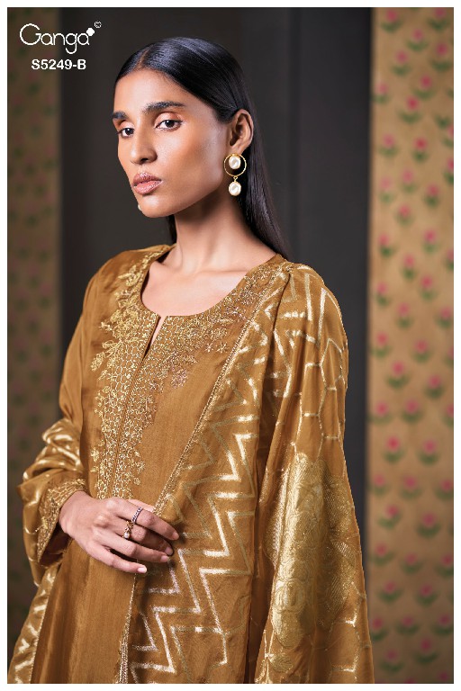 GANGA EVNSA S5249 WHOLESALE PURE BEMBERG HABUTAI SILK UNIQUE UNSTITCH SALWAR SUITS EXPORTER