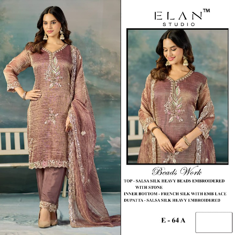 ELAN STUDIO D.NO E-64 WHOLESALE SALSA HEAVY BEADS WORK UNSTITCH SALWAR KAMEEZ ONLINE