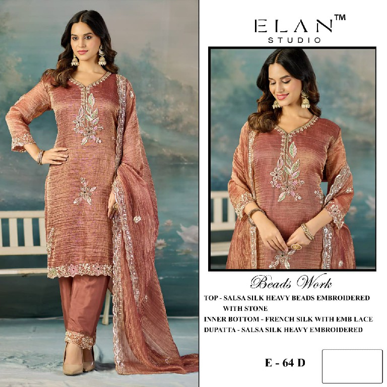 ELAN STUDIO D.NO E-64 WHOLESALE SALSA HEAVY BEADS WORK UNSTITCH SALWAR KAMEEZ ONLINE