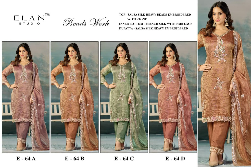 ELAN STUDIO D.NO E-64 WHOLESALE SALSA HEAVY BEADS WORK UNSTITCH SALWAR KAMEEZ ONLINE