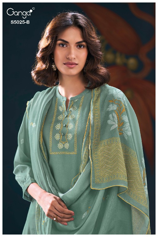 GANGA FIORI S5025 WHOLESALE PREMIUM COTTON CLASSY DESIGN UNSTITCH SALWAR SUITS SUPPLIER