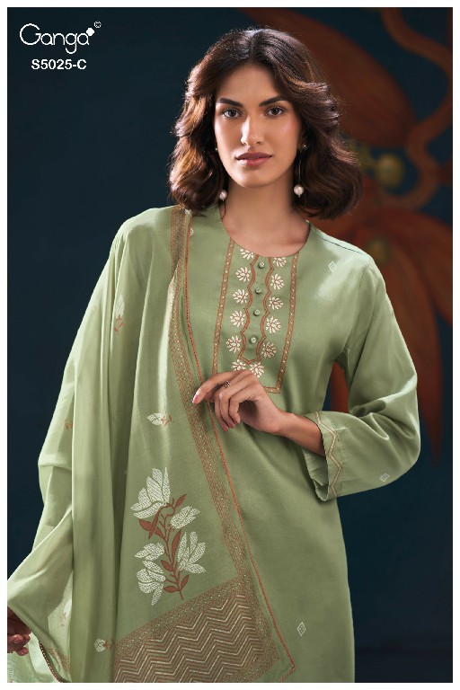 GANGA FIORI S5025 WHOLESALE PREMIUM COTTON CLASSY DESIGN UNSTITCH SALWAR SUITS SUPPLIER