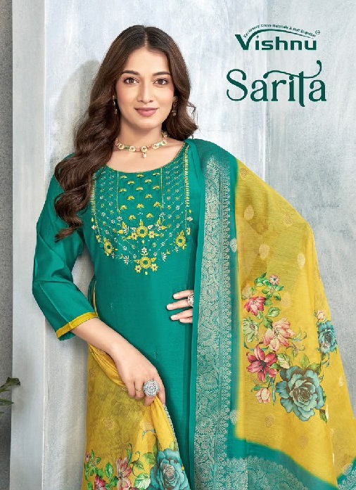 VISHNU SARITA WHOLESALE VERTICAN SILK BEAUTIFUL UNSTITCH SALWAR SUITS FOR EXPORT