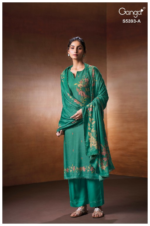 GANGA RIVEYA S5393 WHOLESALE PURE WOOL PASHMINA WINTER WEAR UNSTITCH SALWAR SUITS EXPORTER