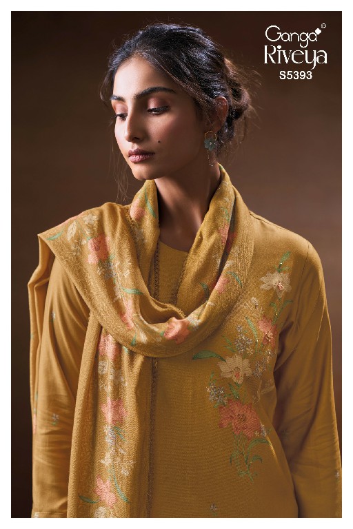 GANGA RIVEYA S5393 WHOLESALE PURE WOOL PASHMINA WINTER WEAR UNSTITCH SALWAR SUITS EXPORTER