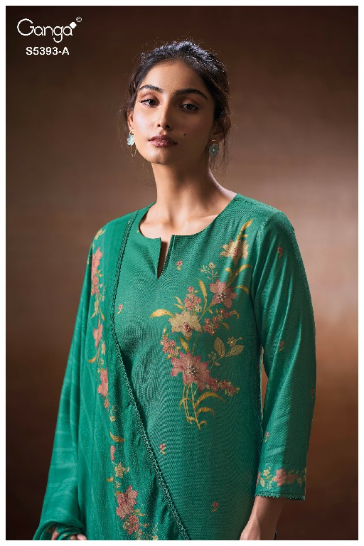 GANGA RIVEYA S5393 WHOLESALE PURE WOOL PASHMINA WINTER WEAR UNSTITCH SALWAR SUITS EXPORTER