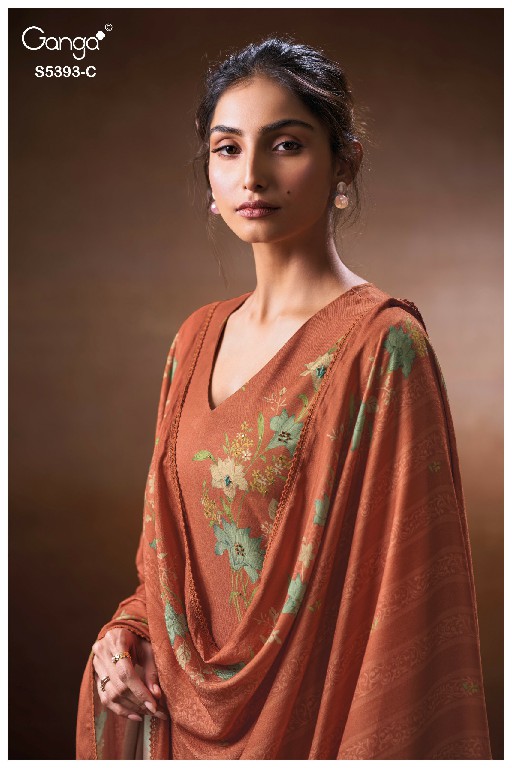 GANGA RIVEYA S5393 WHOLESALE PURE WOOL PASHMINA WINTER WEAR UNSTITCH SALWAR SUITS EXPORTER