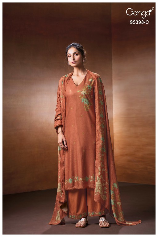 GANGA RIVEYA S5393 WHOLESALE PURE WOOL PASHMINA WINTER WEAR UNSTITCH SALWAR SUITS EXPORTER