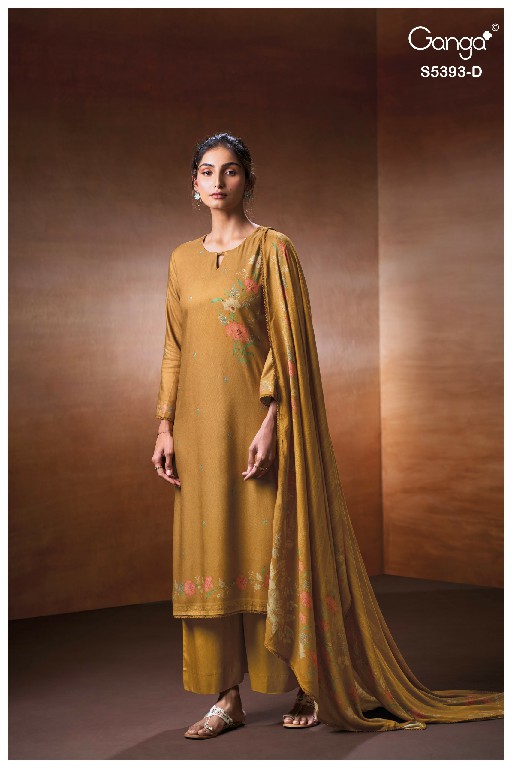 GANGA RIVEYA S5393 WHOLESALE PURE WOOL PASHMINA WINTER WEAR UNSTITCH SALWAR SUITS EXPORTER