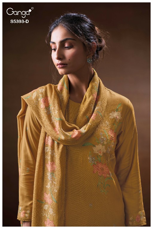 GANGA RIVEYA S5393 WHOLESALE PURE WOOL PASHMINA WINTER WEAR UNSTITCH SALWAR SUITS EXPORTER