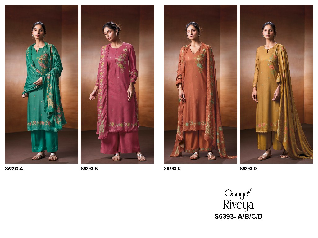 GANGA RIVEYA S5393 WHOLESALE PURE WOOL PASHMINA WINTER WEAR UNSTITCH SALWAR SUITS EXPORTER