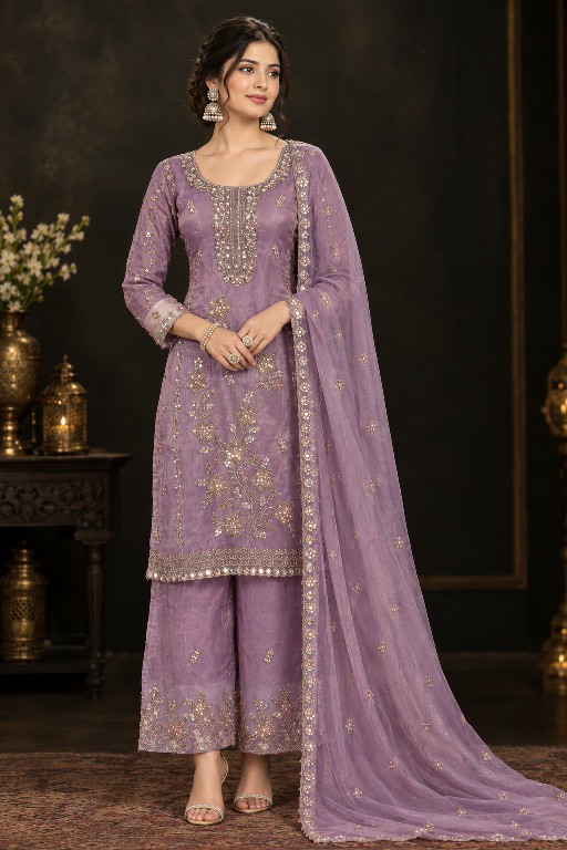 NLO D.NO 1204 WHOLESALE READYMADE GOLD CRUSH PARTY WEAR 3 PCS SUITS EXPORTER