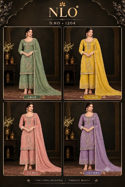 NLO D.NO 1204 WHOLESALE READYMADE GOLD CRUSH PARTY WEAR 3 PCS SUITS EXPORTER