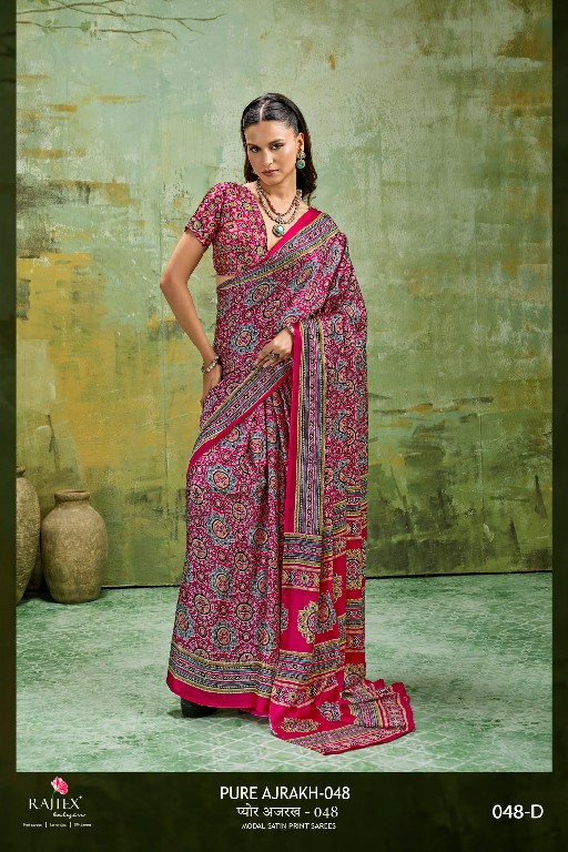 RAJTEX PURE AJRAKH VOL 48 WHOLESALE MODAL SATIN AJRAKH PRINT CASUAL WEAR SAREES FOR WOMEN SUPPLIER