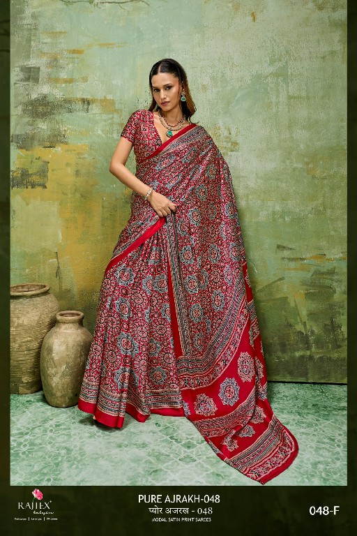 RAJTEX PURE AJRAKH VOL 48 WHOLESALE MODAL SATIN AJRAKH PRINT CASUAL WEAR SAREES FOR WOMEN SUPPLIER