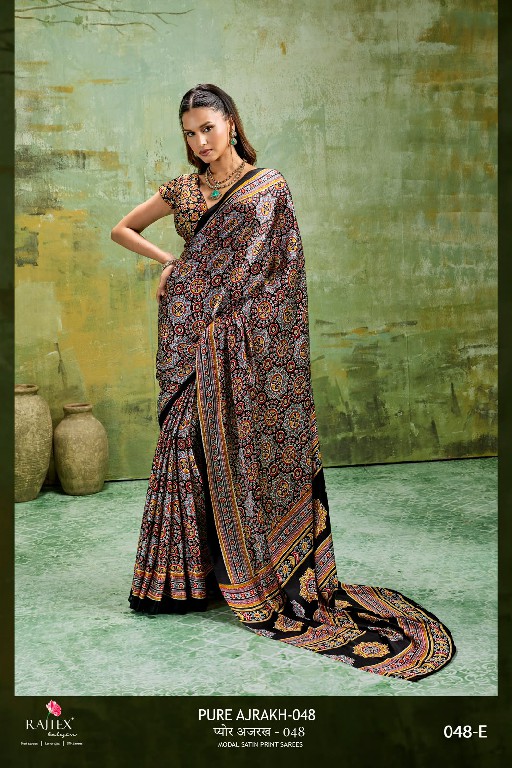RAJTEX PURE AJRAKH VOL 48 WHOLESALE MODAL SATIN AJRAKH PRINT CASUAL WEAR SAREES FOR WOMEN SUPPLIER