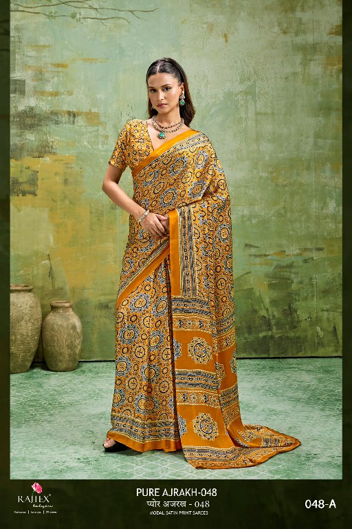 RAJTEX PURE AJRAKH VOL 48 WHOLESALE MODAL SATIN AJRAKH PRINT CASUAL WEAR SAREES FOR WOMEN SUPPLIER