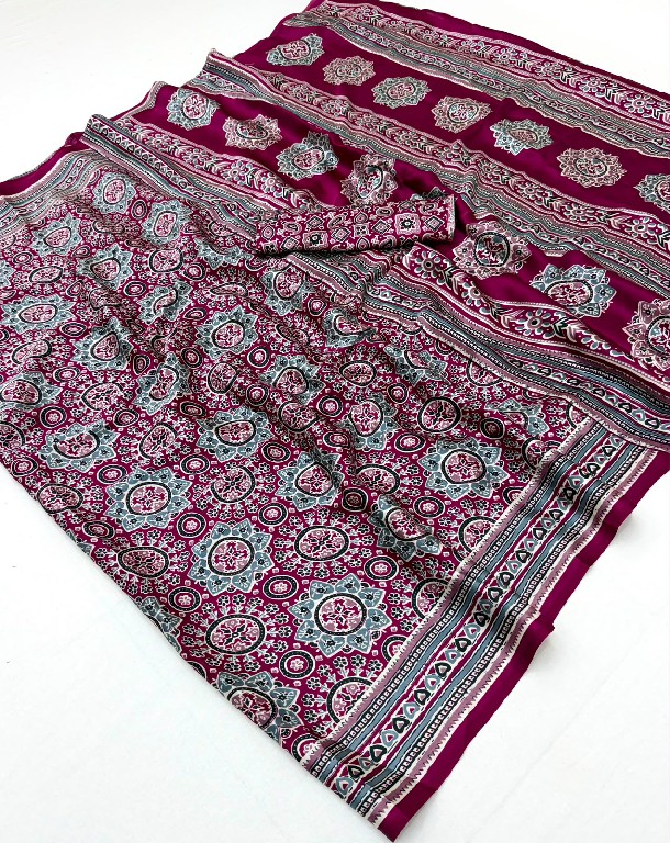 RAJTEX PURE AJRAKH VOL 48 WHOLESALE MODAL SATIN AJRAKH PRINT CASUAL WEAR SAREES FOR WOMEN SUPPLIER