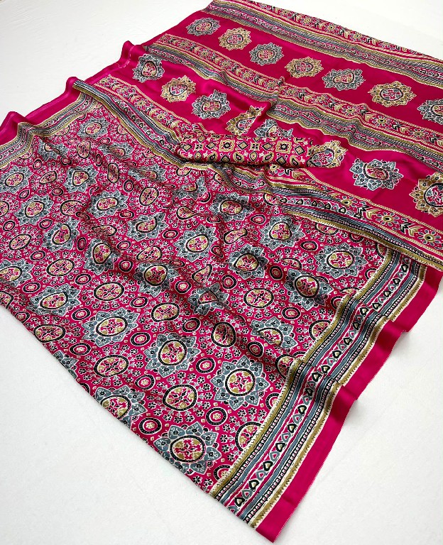 RAJTEX PURE AJRAKH VOL 48 WHOLESALE MODAL SATIN AJRAKH PRINT CASUAL WEAR SAREES FOR WOMEN SUPPLIER