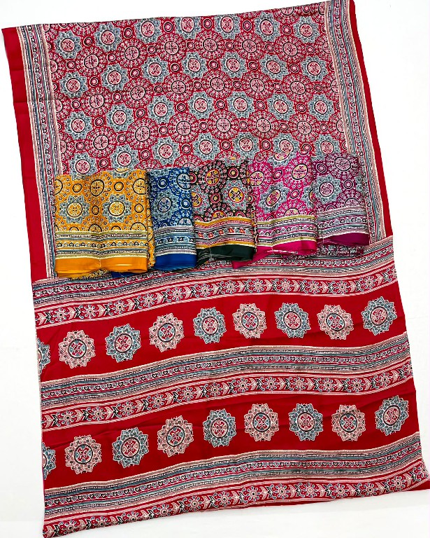 RAJTEX PURE AJRAKH VOL 48 WHOLESALE MODAL SATIN AJRAKH PRINT CASUAL WEAR SAREES FOR WOMEN SUPPLIER
