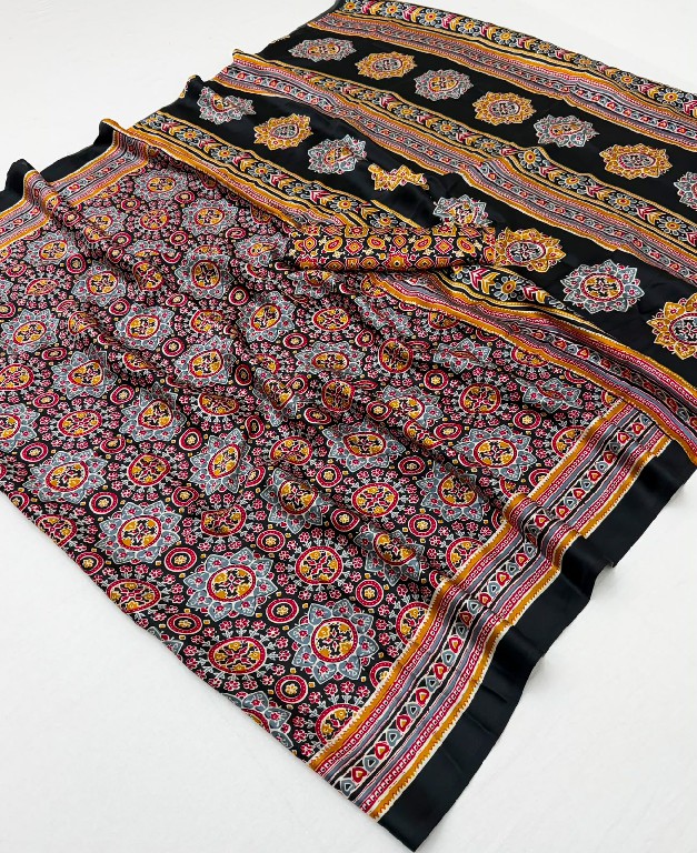 RAJTEX PURE AJRAKH VOL 48 WHOLESALE MODAL SATIN AJRAKH PRINT CASUAL WEAR SAREES FOR WOMEN SUPPLIER