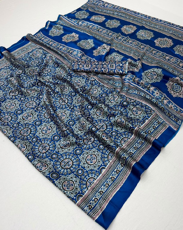 RAJTEX PURE AJRAKH VOL 48 WHOLESALE MODAL SATIN AJRAKH PRINT CASUAL WEAR SAREES FOR WOMEN SUPPLIER