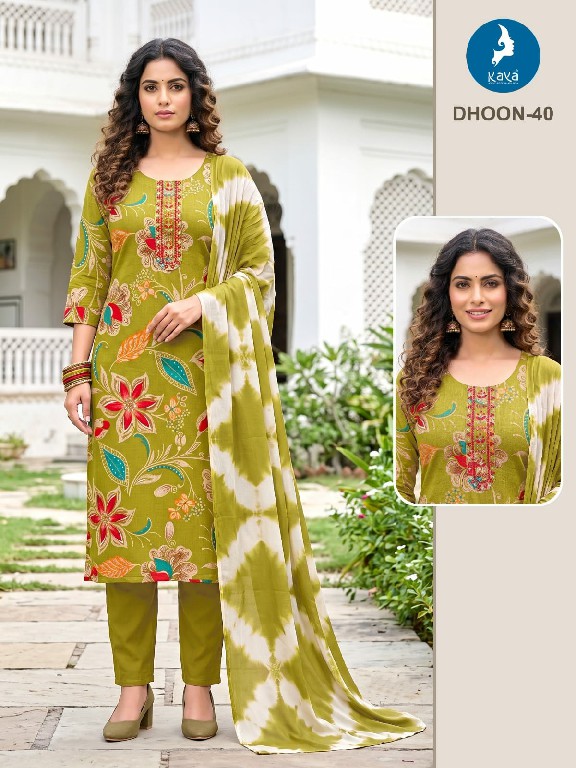 KAYA DHOON WHOLESALE READYMADE RAYON PRINTED BIG SIZE REGULAR WEAR 3 PCS COMBO SET SUITS EXPORTER