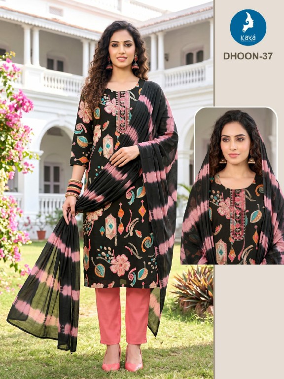 KAYA DHOON WHOLESALE READYMADE RAYON PRINTED BIG SIZE REGULAR WEAR 3 PCS COMBO SET SUITS EXPORTER
