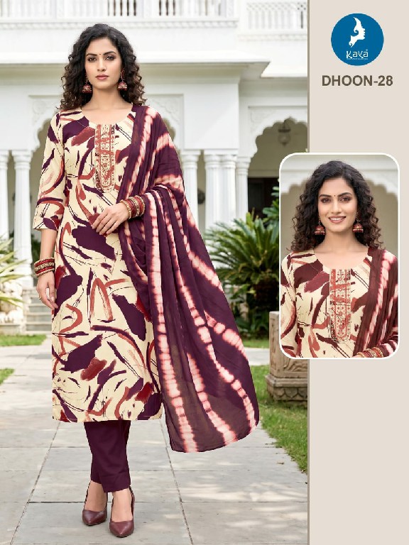 KAYA DHOON WHOLESALE READYMADE RAYON PRINTED BIG SIZE REGULAR WEAR 3 PCS COMBO SET SUITS EXPORTER