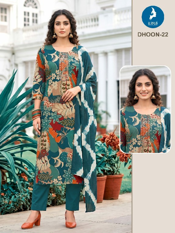 KAYA DHOON WHOLESALE READYMADE RAYON PRINTED BIG SIZE REGULAR WEAR 3 PCS COMBO SET SUITS EXPORTER