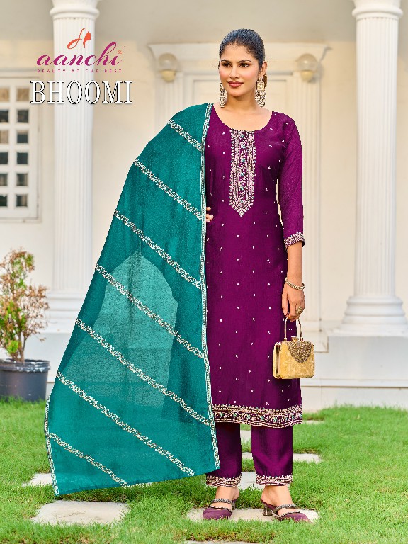 AANCHI BHOOMI WHOLESALE READYMADE VICHITRA SILK FASHIONABLE 3 PCS SUITS FOR EXPORT