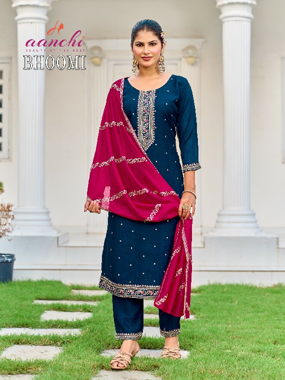 AANCHI BHOOMI WHOLESALE READYMADE VICHITRA SILK FASHIONABLE 3 PCS SUITS FOR EXPORT